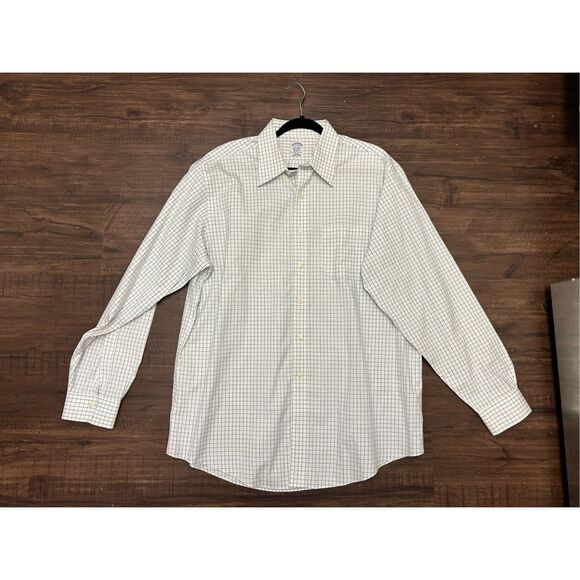 Brooks Brothers White Blue Check Cotton Button-Down Shirt, Sz 17-36 ( XL) - Picture 1 of 10